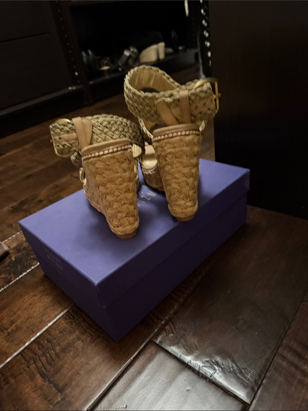Stuart Weitzman Woven Ankle-Strap Wedge Sandals in Taupe - Picture 3 of 6